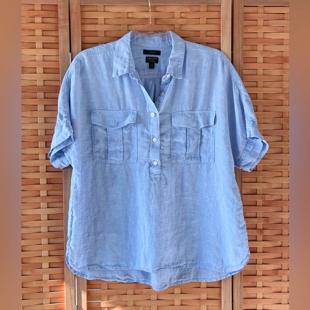 J. Crew Light Blue Linen Pullover Blouse